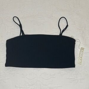 Minimale Animale Black Ribbed Cropped Tank Bandeau Adjustable Straps Lined New L